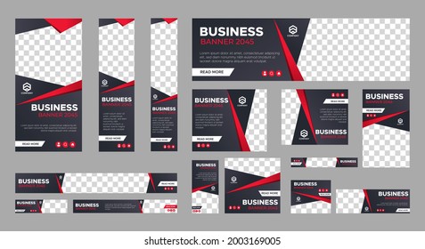 Set of business web banner templates wtih different standard size. Abstract corporate horizontal, vertical, square ad banner with place for images. Vector EPS 10
