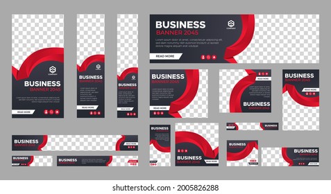 Conjunto de plantillas de banner web de negocios con un tamaño estándar diferente. Resumen de banner corporativo horizontal, vertical, cuadrado y con lugar para imágenes. EPS vectorial 10