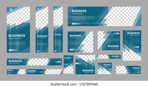 set of business web banners of standard size with a place for photos. Vertical, horizontal and square template. vector illustration