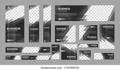 set of business web banners of standard size with a place for photos. Vertical, horizontal and square template. vector illustration