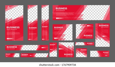 set of business web banners of standard size with a place for photos. Vertical, horizontal and square template. vector illustration