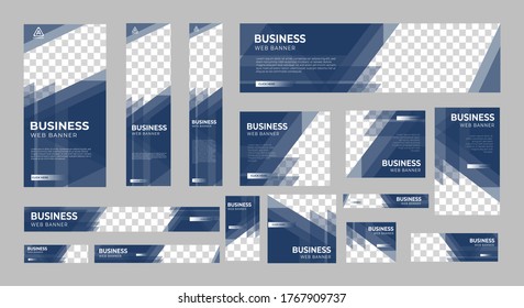 set of business web banners of standard size with a place for photos. Vertical, horizontal and square template. vector illustration