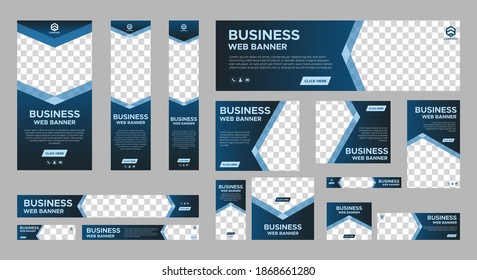 Set of Business Web Banners with standard size. Vertical, horizontal and square template. Vector EPS	
