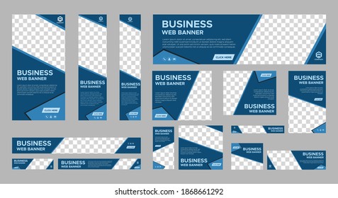 Set of Business Web Banners with standard size. Vertical, horizontal and square template. Vector EPS	
