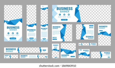 Set of Business Web Banners with standard size. Vertical, horizontal and square template. Vector EPS	
