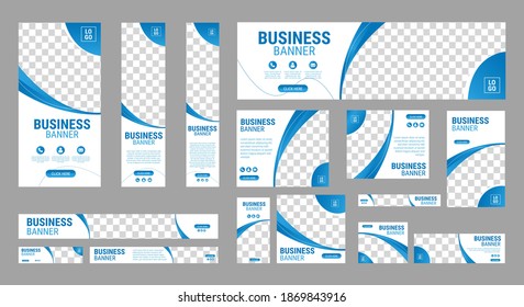 Set of Business Web Banners with standard size. Vertical, horizontal and square template. Vector EPS	
