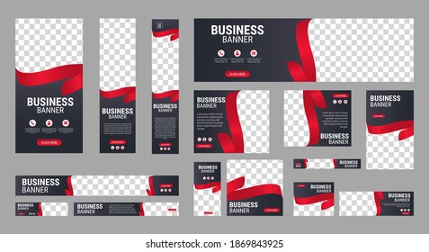 Set of Business Web Banners with standard size. Vertical, horizontal and square template. Vector EPS	
