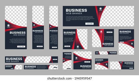 Conjunto de banners web de negocios de tamaño estándar con un lugar para fotos. Plantilla vertical, horizontal y cuadrada. ilustración vectorial EPS 10