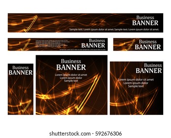 Set business web banners templates standard size. Design concept with abstract glowing arrow for website. Vector illustration.