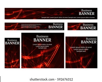 Set business web banners templates standard size. Design concept with abstract glowing arrow for website. Vector illustration.