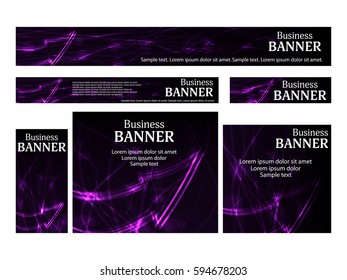 Set business web banners templates standard size. Design concept with abstract glowing arrow for website. Vector illustration.
