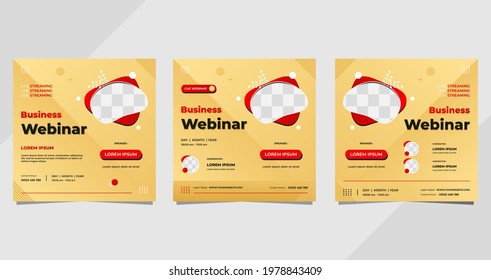 Set of business webinar social media post template with geometric shape and cream background, suitable for romantic theme, children concept and more