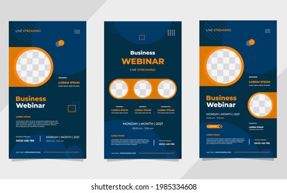 Set of business webinar social media stories post template with geometric background and circle frame