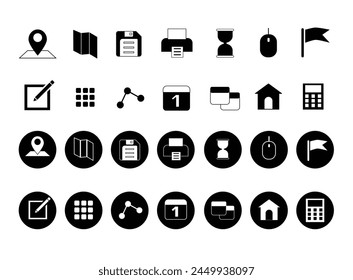 Set of business website document icons and symbols in the form of editable silhouettes