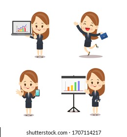 Set Business Woman Cartoon Character Vector