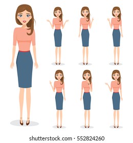 set of business woman character at office work. vector design people.