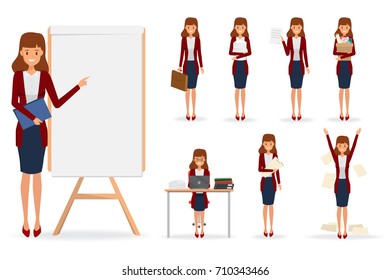 Set of Business Woman Character in office style. Business job function. Illustration vector of avatar people design.