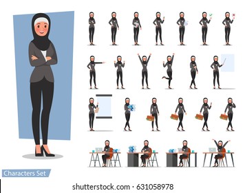 set of business woman character poses 