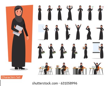 set of business woman character poses 