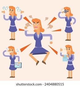 Set of business woman character. Vector illustration in a flat style.