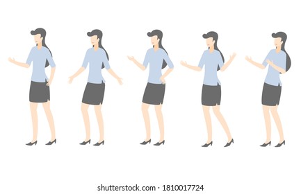 Set of Business woman in different postures. Flat design style, Isolated on a white background,vector illustration about character set.