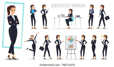 Set of business woman in different situations.