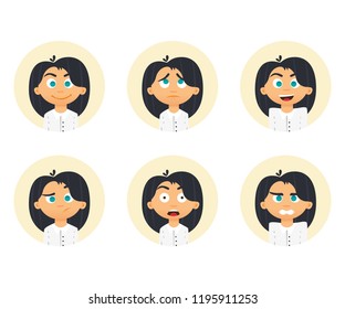 Set of business woman emotions. Facial expression. Girl Avatar. Vector illustration of a flat design