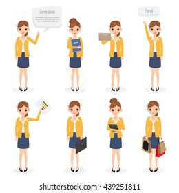 set of business woman with job at office character. business icon.