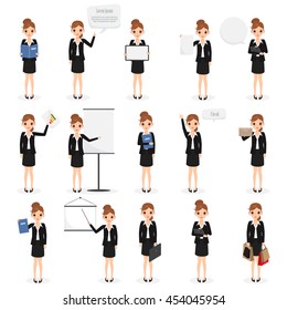 set of business woman with job at office character. business icon.