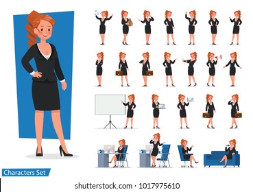 set of Business Woman showing different gestures character vector design. 