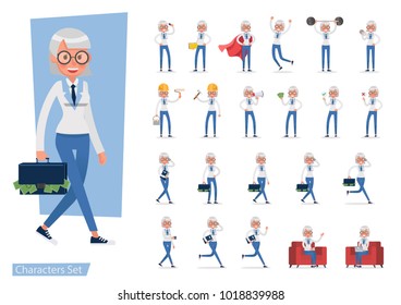 set of Business Woman showing different gestures character vector design.