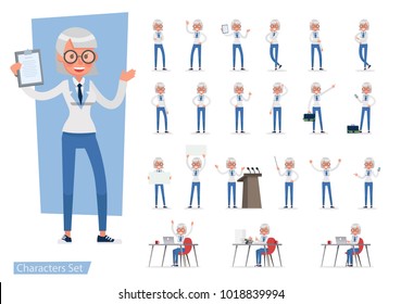 set of Business Woman showing different gestures character vector design.