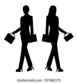 Set Of  Business Woman In Silhouette Style