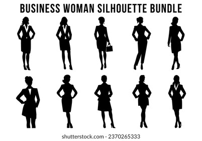 Set of Business Woman vector silhouettes, Corporate female Black silhouette Bundle