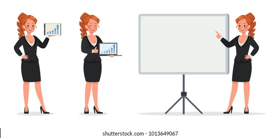 set of business woman working in office character vector design