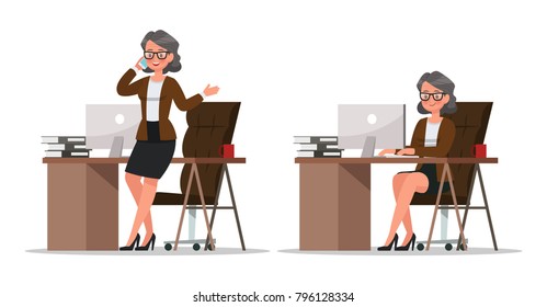 set of business woman working in office character vector design