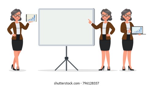 Set Of Business Woman Working In Office Character Vector Design