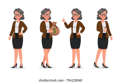 set of business woman working in office character vector design