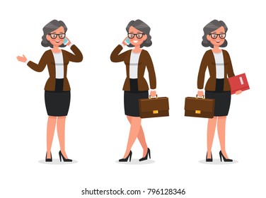 set of business woman working in office character vector design