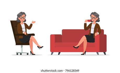 set of business woman working in office character vector design
