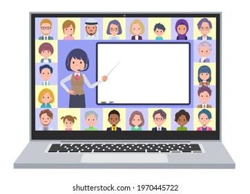A set of business women with income teaching lessons online.It's vector art so easy to edit.