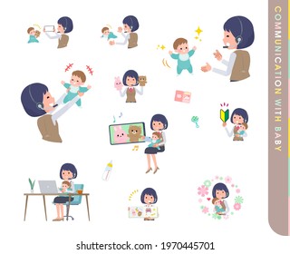 A set of business women with income who communicate with their baby.It's vector art so easy to edit.