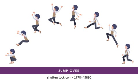 A set of business women with income who jump over big.It's vector art so easy to edit.