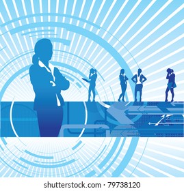 A Set Of Business Women On An Abstract Background