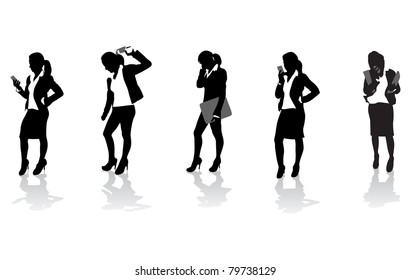a set of business women on the phone