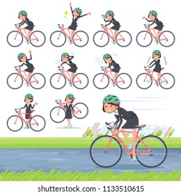 A set of business women on a road bike.There is an action that is enjoying.It's vector art so it's easy to edit.