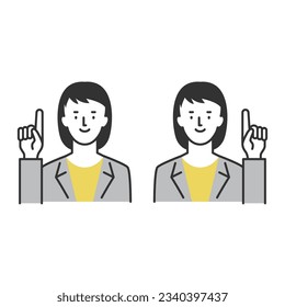 A set of business women who pose with a pointing pose with a bright expression