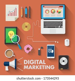 Set of business working elements for digital marketing