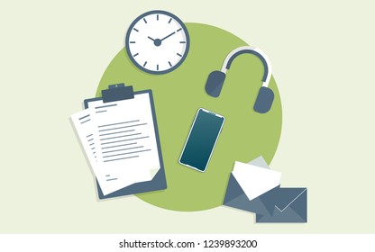 Set of business working elements for office and life style flat design vector illustration concept icons.