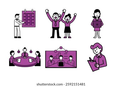 set of business working vector art